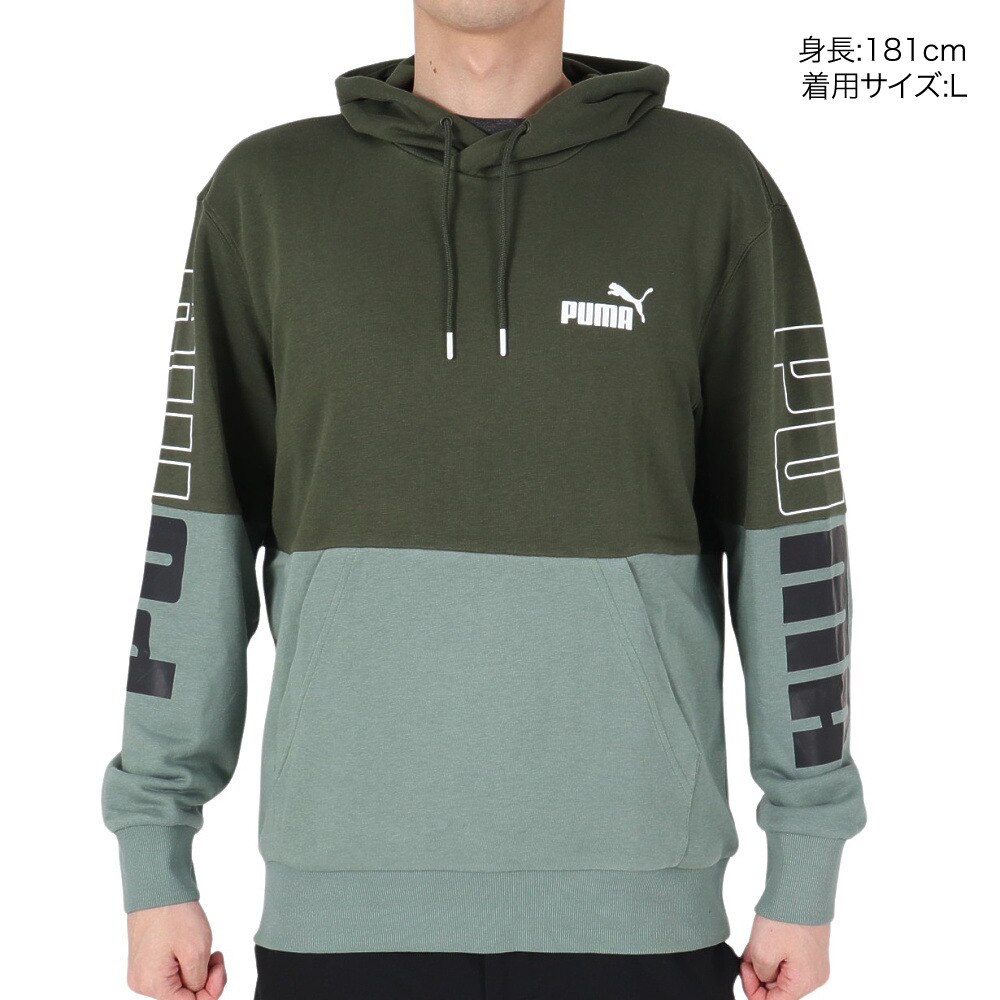 プーマ（PUMA）（メンズ）PUMA POWER カラーブロック フーディー スウェット TR 678492 31 OLV