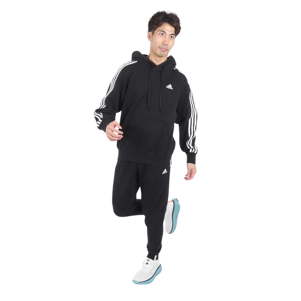 アディダス（adidas）（メンズ）エッセンシャルズ プラス ルーズフィット スリーストライプス フレンチテリー プルオーバーパーカー KWF08-JF3976