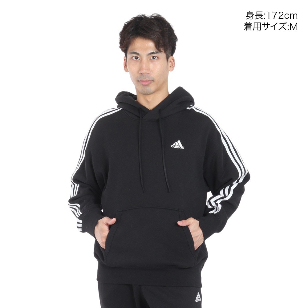 アディダス（adidas）（メンズ）エッセンシャルズ プラス ルーズフィット スリーストライプス フレンチテリー プルオーバーパーカー KWF08-JF3976