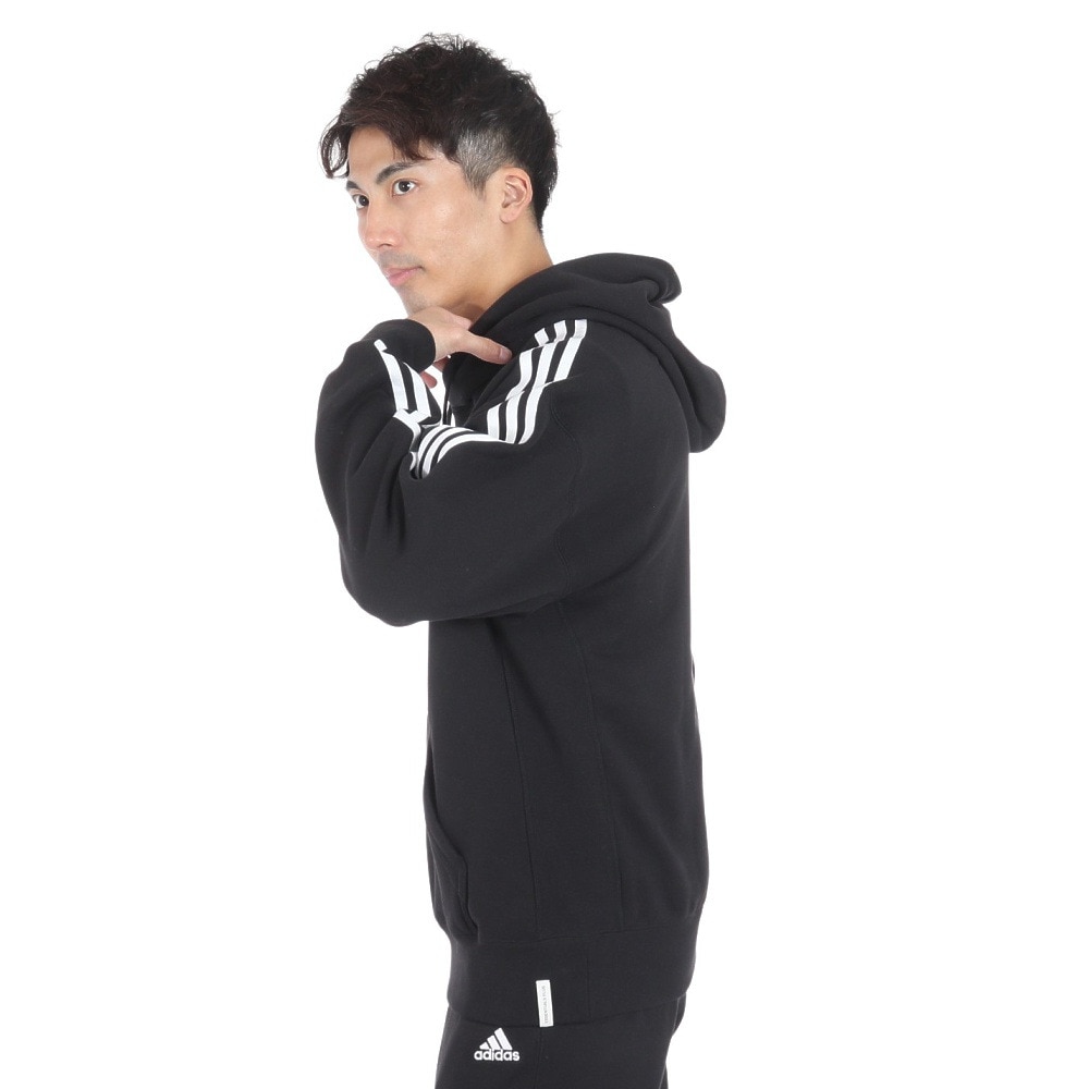 アディダス（adidas）（メンズ）エッセンシャルズ プラス ルーズフィット スリーストライプス フレンチテリー プルオーバーパーカー KWF08-JF3976