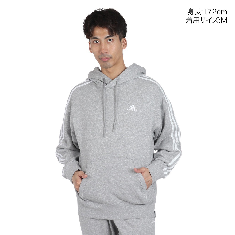 アディダス（adidas）（メンズ）エッセンシャルズ プラス ルーズフィット スリーストライプス フレンチテリー プルオーバーパーカー KWF08-JF3984