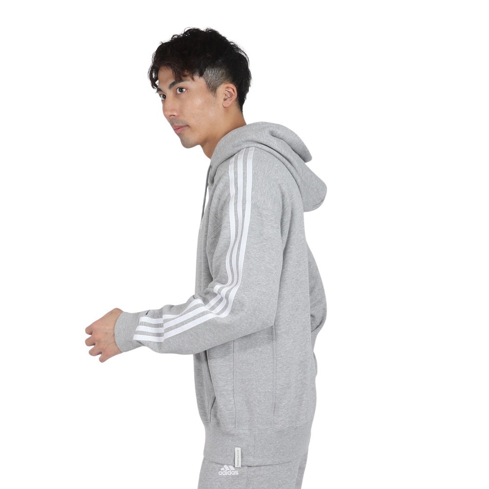 アディダス（adidas）（メンズ）エッセンシャルズ プラス ルーズフィット スリーストライプス フレンチテリー プルオーバーパーカー KWF08-JF3984
