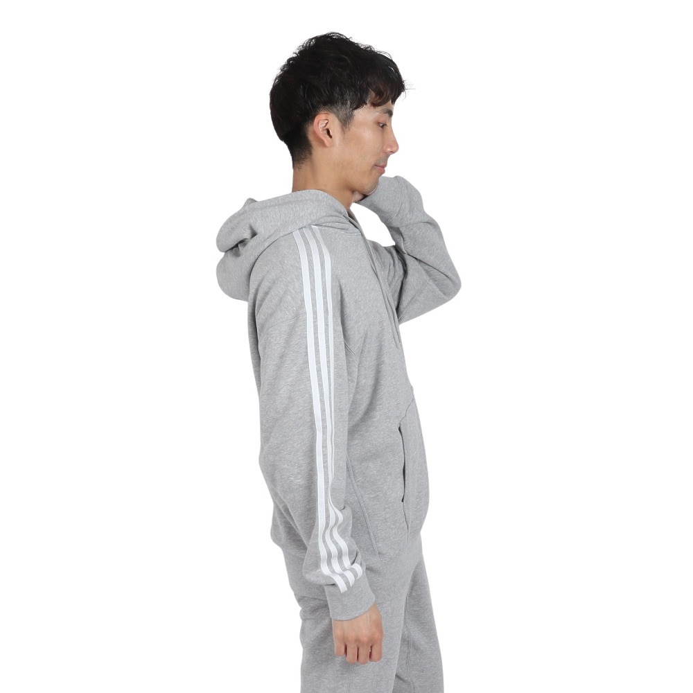 アディダス（adidas）（メンズ）エッセンシャルズ プラス ルーズフィット スリーストライプス フレンチテリー プルオーバーパーカー KWF08-JF3984