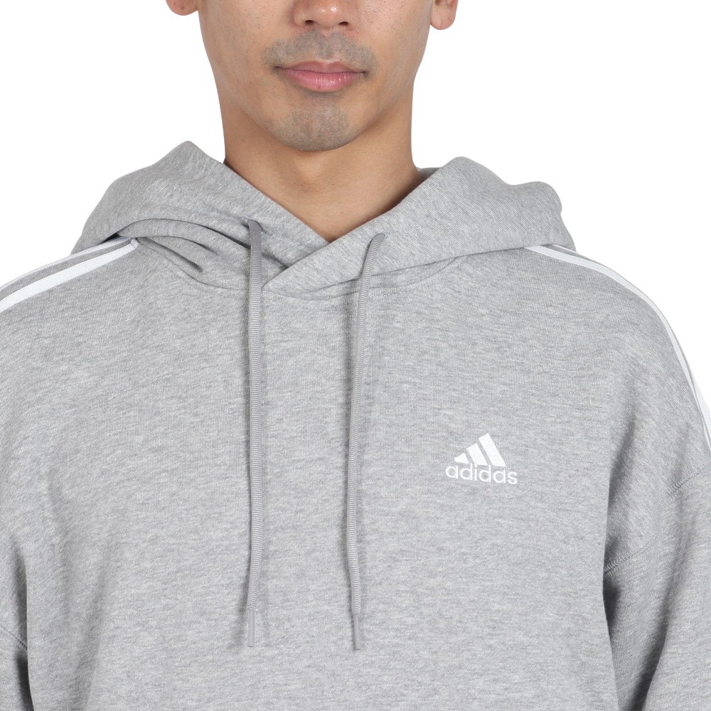 アディダス（adidas）（メンズ）エッセンシャルズ プラス ルーズフィット スリーストライプス フレンチテリー プルオーバーパーカー KWF08-JF3984