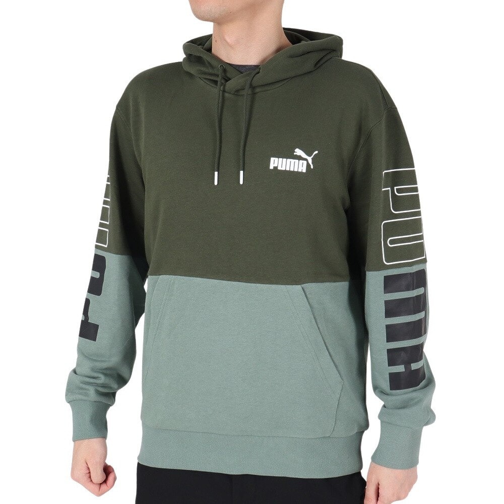 プーマ（PUMA）（メンズ）PUMA POWER カラーブロック フーディー スウェット TR 678492 31 OLV