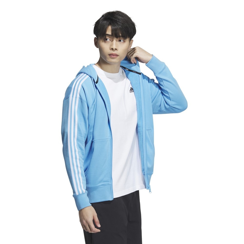 アディダス（adidas）（メンズ）エッセンシャルズプラス ルーズフィット スリーストライプス フレンチテリーフルジップパーカー KWF02-JF3991