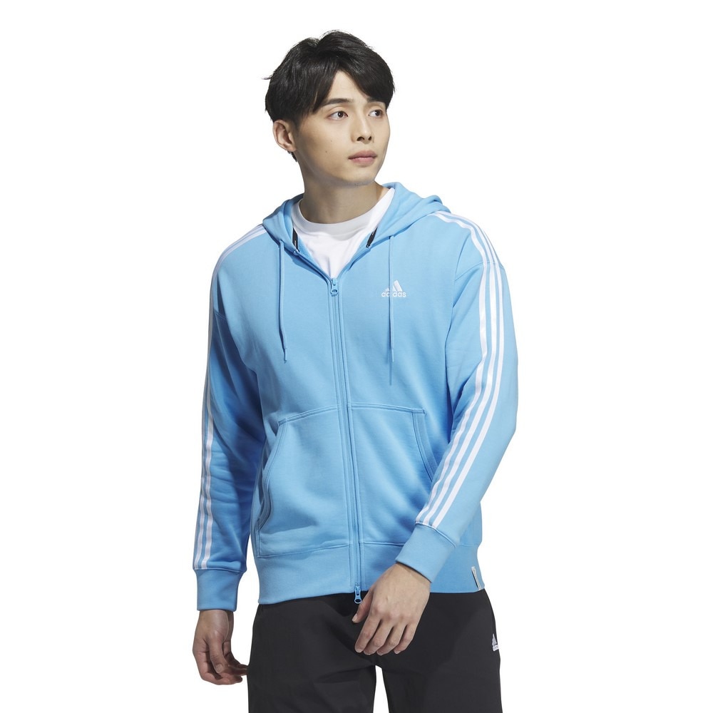 アディダス（adidas）（メンズ）エッセンシャルズプラス ルーズフィット スリーストライプス フレンチテリーフルジップパーカー KWF02-JF3991