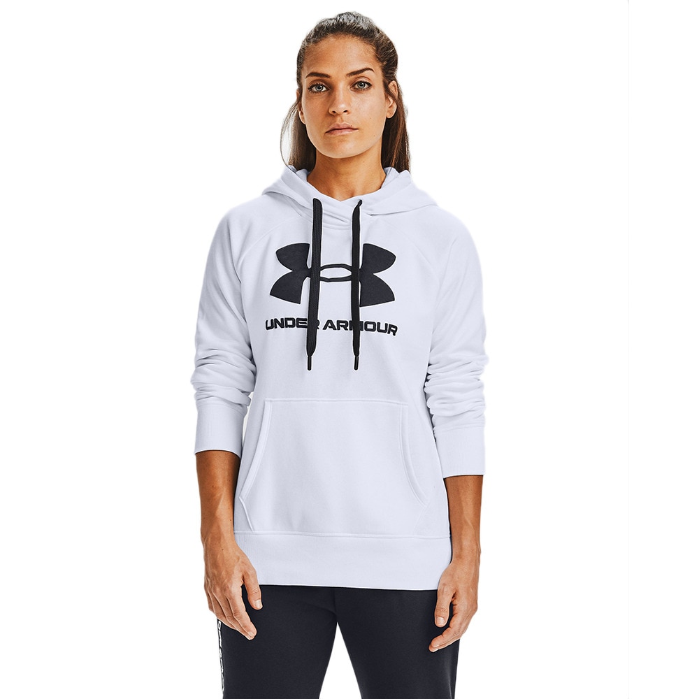 アンダーアーマー(UNDER ARMOUR)(レディース)ライバルフリース ロゴフーディー 長袖パーカー 1356318 WHT/BLK AT