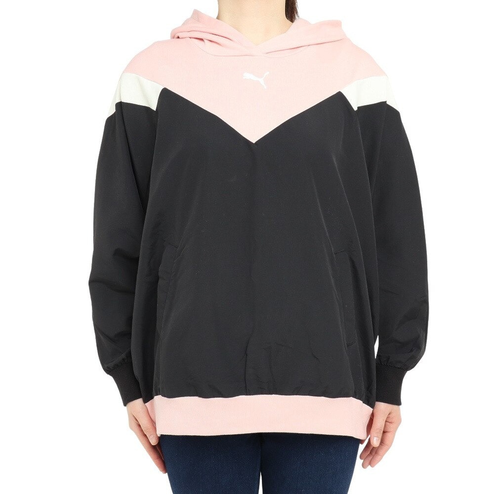 プーマ（PUMA）（レディース）ファブリック ミックス フーディー スウェット 674959 01 BLK