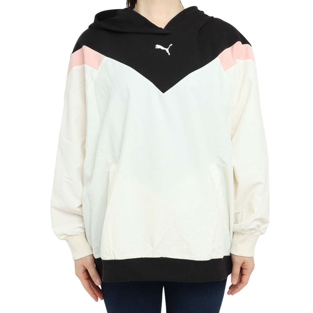 プーマ（PUMA）（レディース）ファブリック ミックス フーディー スウェット 674959 65 WHT