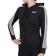 アディダス（adidas）（レディース）エッセンシャルズ 3ストライプス フーディー FRV14-DP2419 ブラック×ホワイト