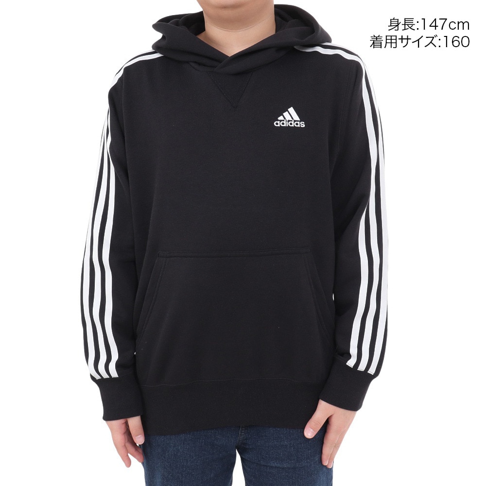 アディダス（adidas）（キッズ）ジュニア エッセンシャルズ プラス スリーストライプス フレンチテリー プルオーバーパーカー KWF39-JE1749