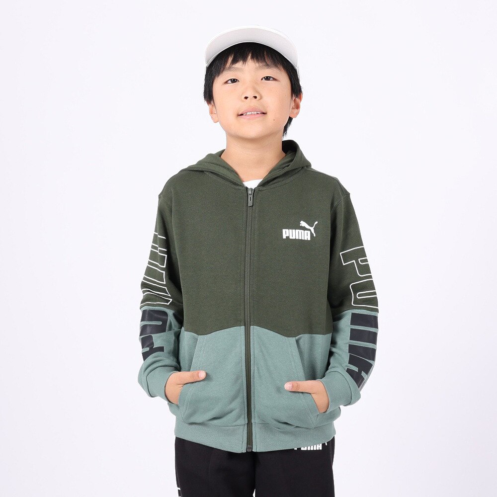 プーマ（PUMA）（キッズ）ジャージ キッズ ボーイズ POWER カラーブロック フーデッド 678571 31 GRN