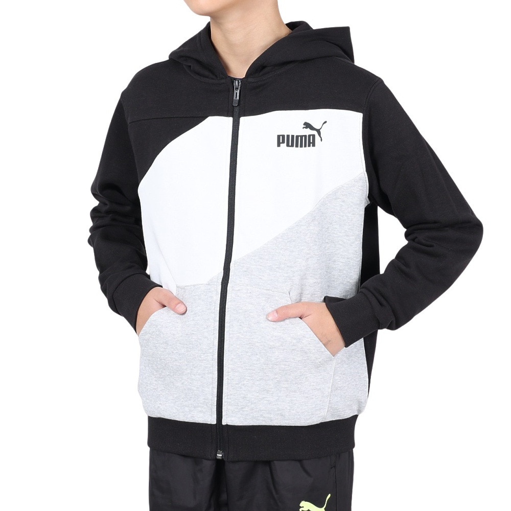 プーマ（PUMA）（キッズ）ジュニア PUMA POWER カラーブロック フルジップフーデッドジャケット 681395 01 BLK