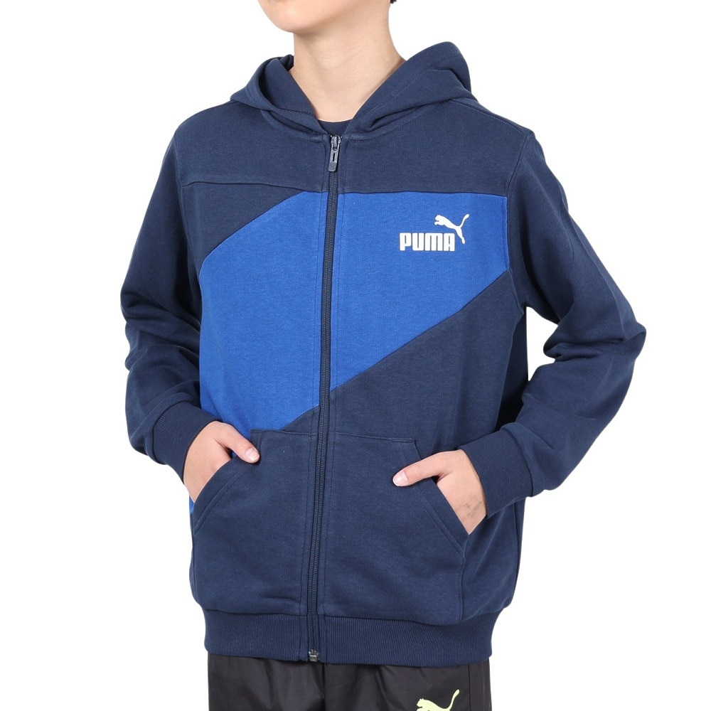 プーマ（PUMA）（キッズ）ジュニア PUMA POWER カラーブロック フルジップフーデッドジャケット 681395 14 NVY