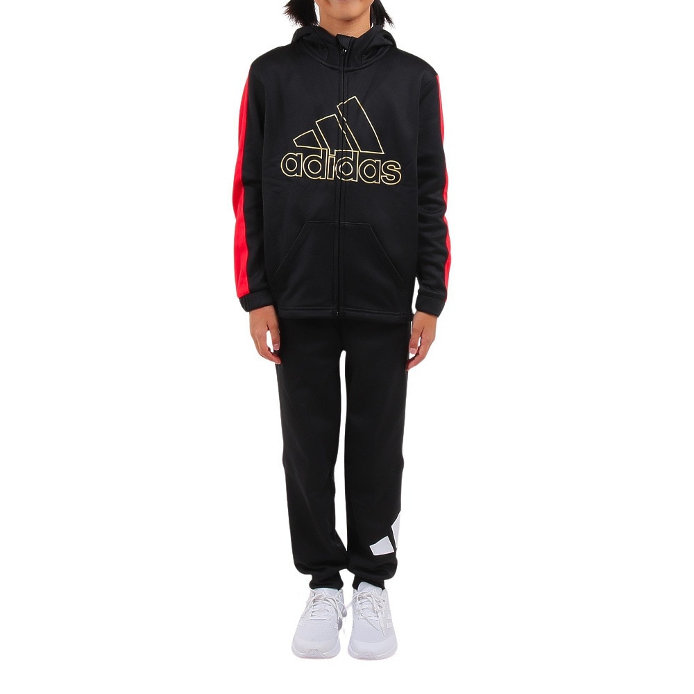 アディダス（adidas）（キッズ）ジャケット フリース 裏起毛 ブラック ポリエステル ニットジャケット フーディ Q3688-HM9593 