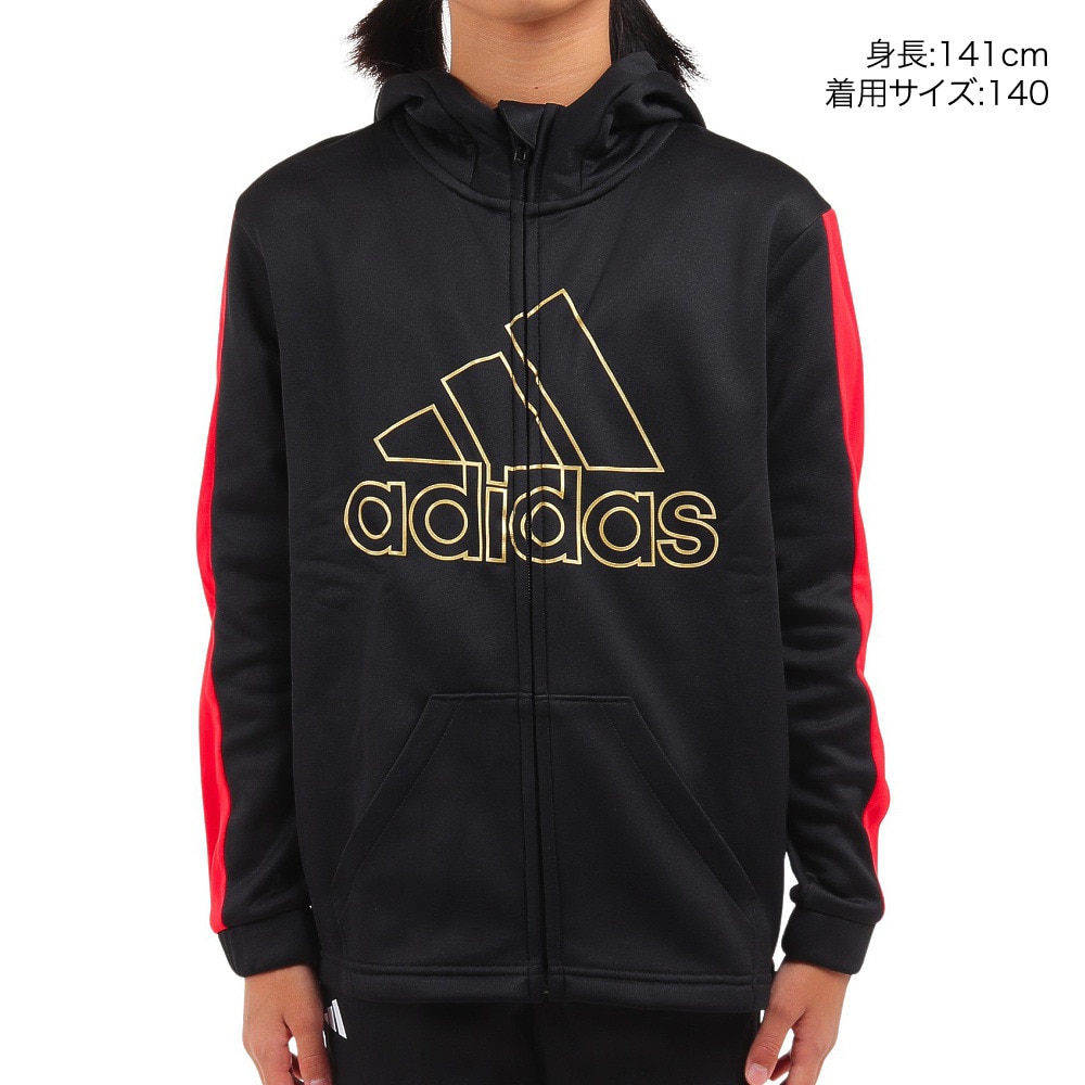 アディダス（adidas）（キッズ）ジャケット フリース 裏起毛 ブラック ポリエステル ニットジャケット フーディ Q3688-HM9593 