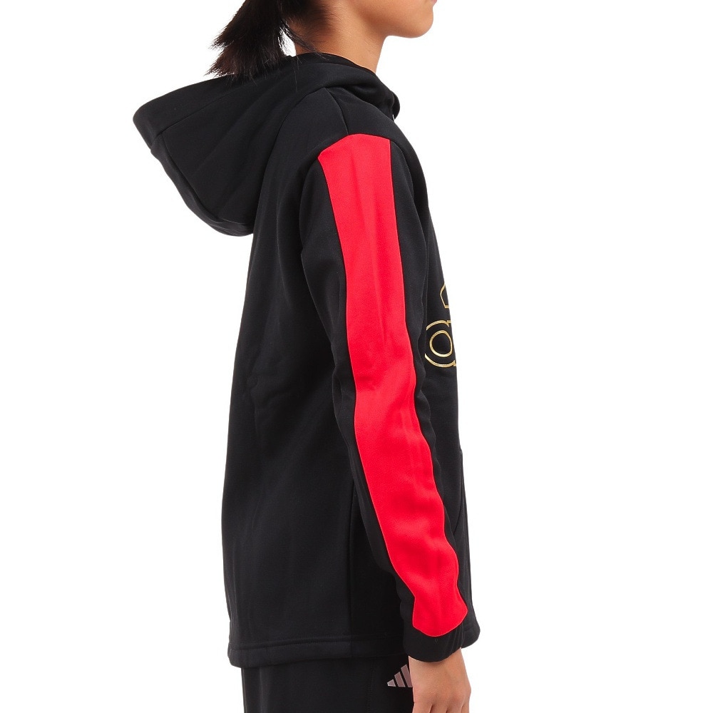 アディダス（adidas）（キッズ）ジャケット フリース 裏起毛 ブラック ポリエステル ニットジャケット フーディ Q3688-HM9593 