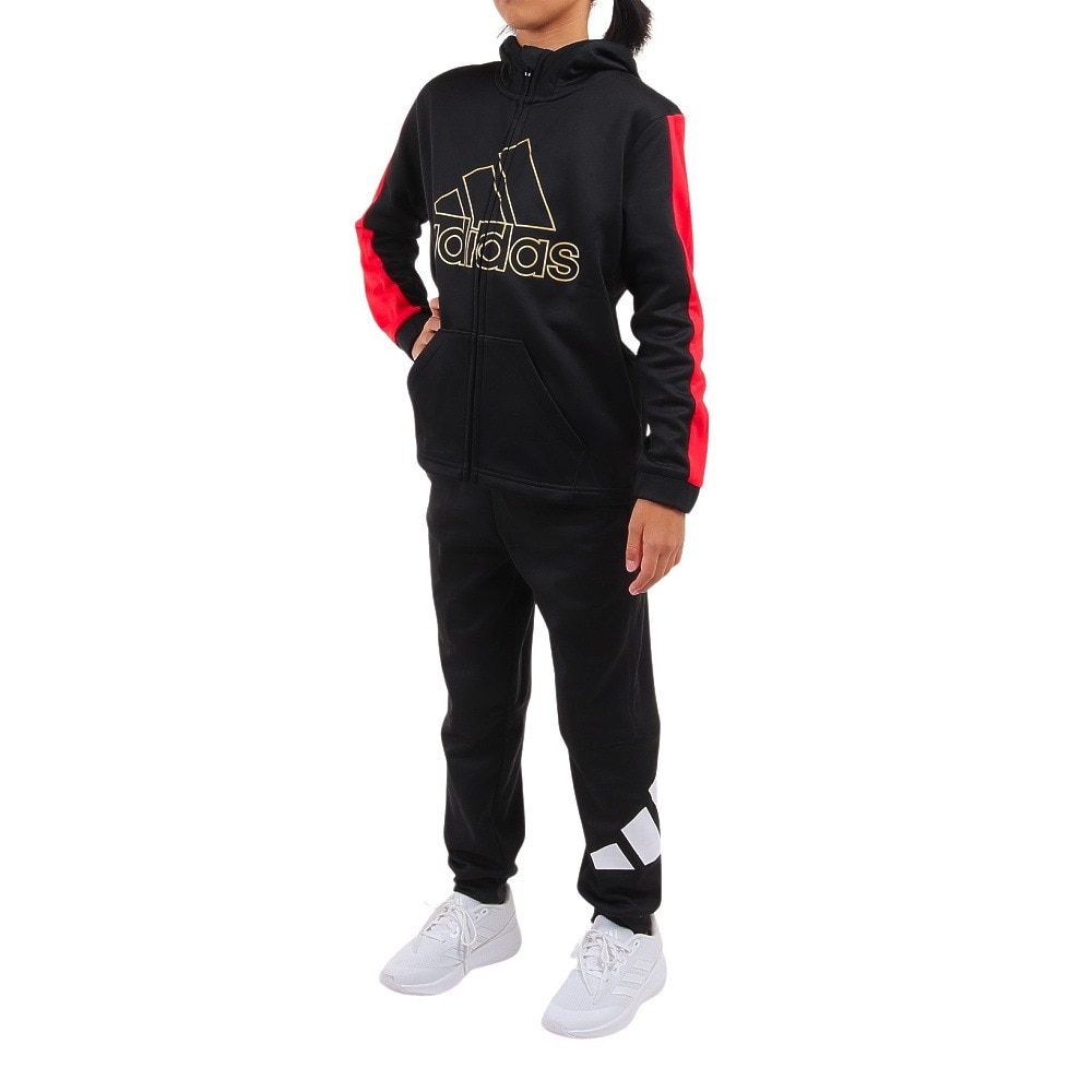アディダス（adidas）（キッズ）ジャケット フリース 裏起毛 ブラック ポリエステル ニットジャケット フーディ Q3688-HM9593 