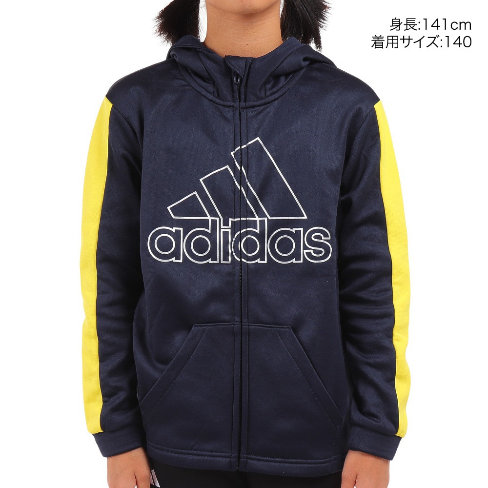 アディダス（adidas）（キッズ）ジャケット フリース 裏起毛 ネイビー ポリエステル ニットジャケット フーディ Q3688-HM9595
