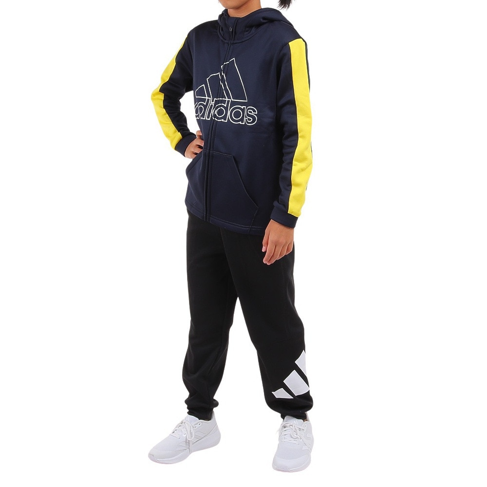 アディダス（adidas）（キッズ）ジャケット フリース 裏起毛 ネイビー ポリエステル ニットジャケット フーディ Q3688-HM9595