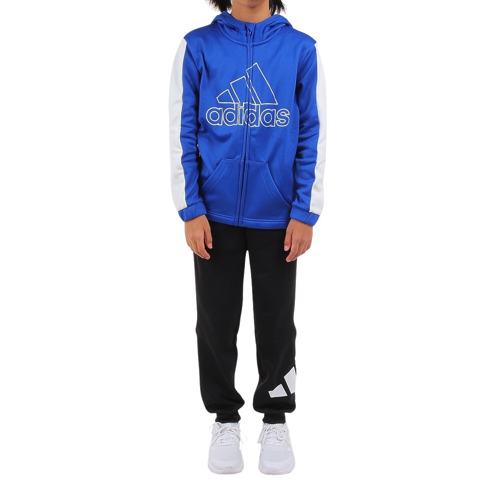 アディダス（adidas）（キッズ）ポリエステル ニットジャケット フーディ Q3688-HM9596 ブルー×ホワイト