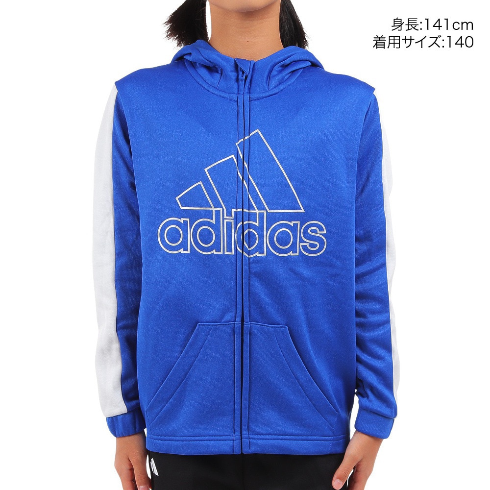 アディダス（adidas）（キッズ）ポリエステル ニットジャケット フーディ Q3688-HM9596 ブルー×ホワイト