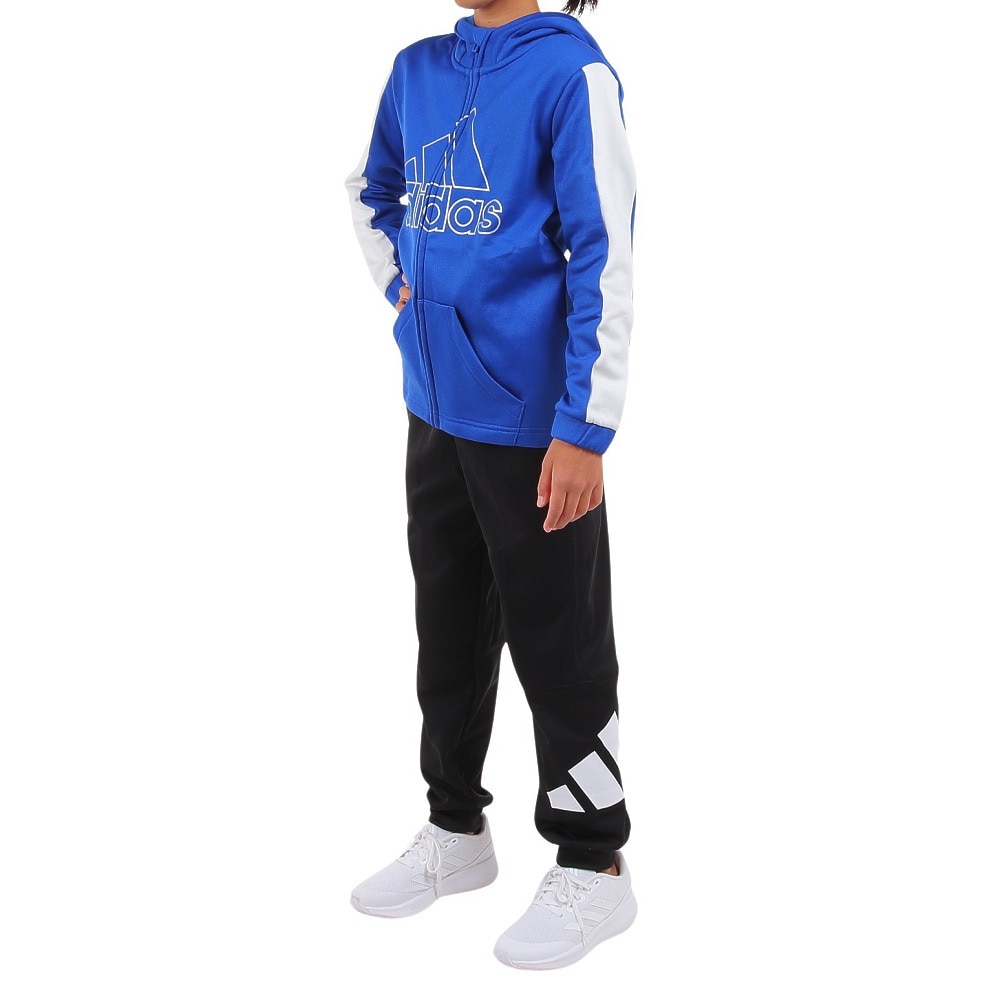 アディダス（adidas）（キッズ）ポリエステル ニットジャケット フーディ Q3688-HM9596 ブルー×ホワイト