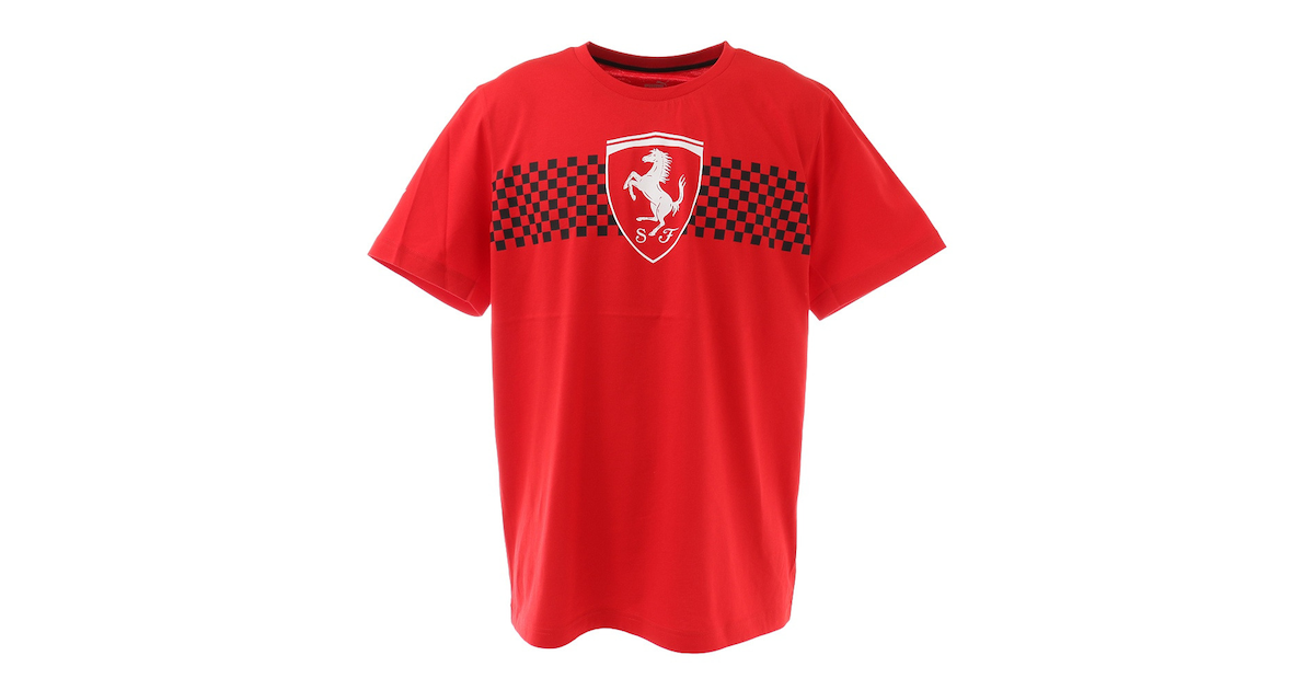 フェラーリ レース チェッカーフラッグ Tシャツ 02 Red 半袖 プーマ エルブレス