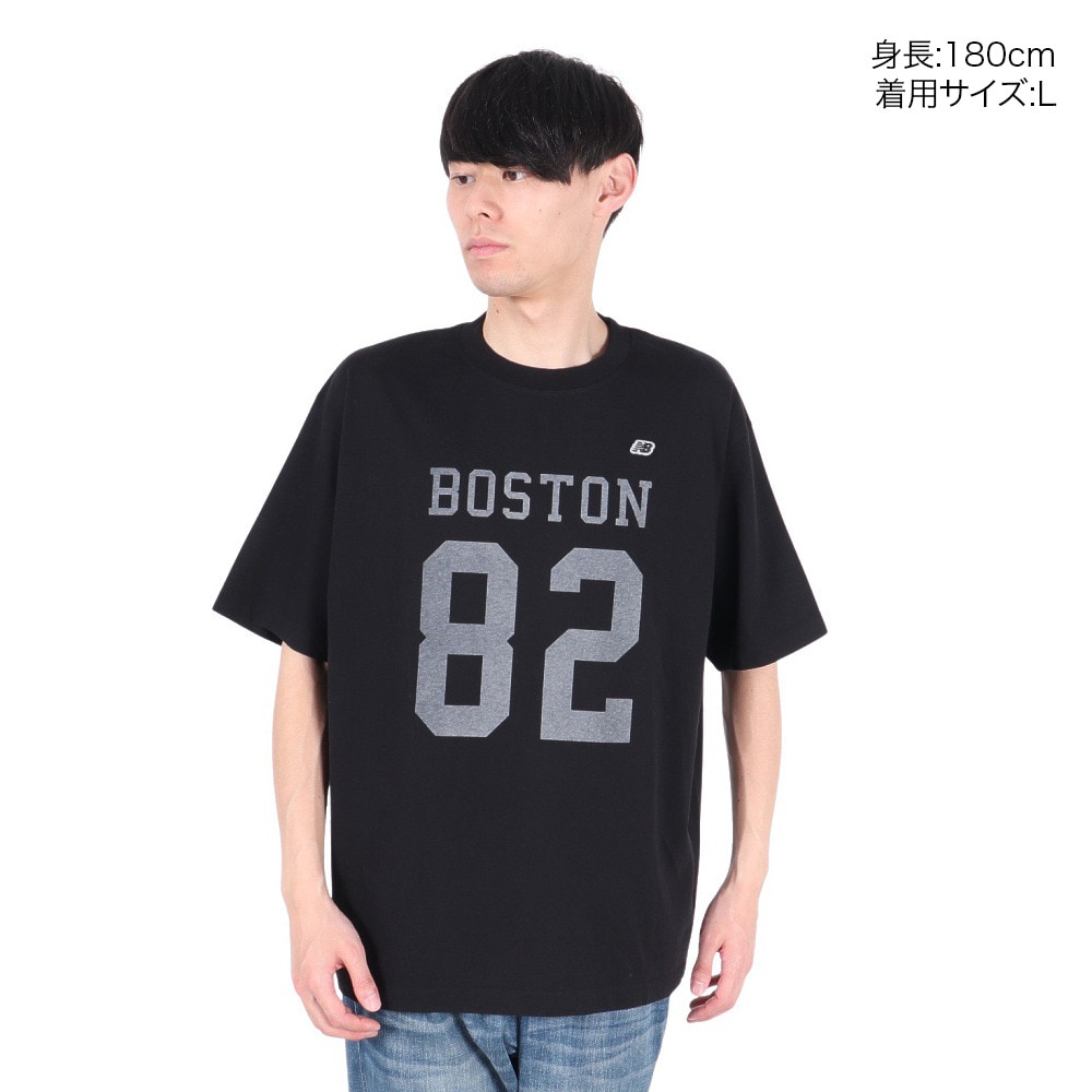 ニューバランス（new balance）（メンズ）半袖Tシャツ メンズ 黒 900 ボストン82 ロゴプリント AMT25066BK