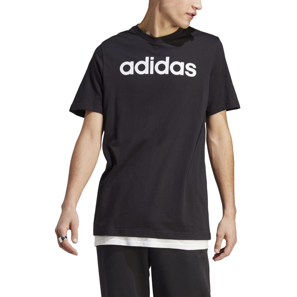 アディダス（メンズ）半袖Tシャツ メンズ  黒 エッセンシャルズ リニア刺しゅうロゴECQ98-IC9274