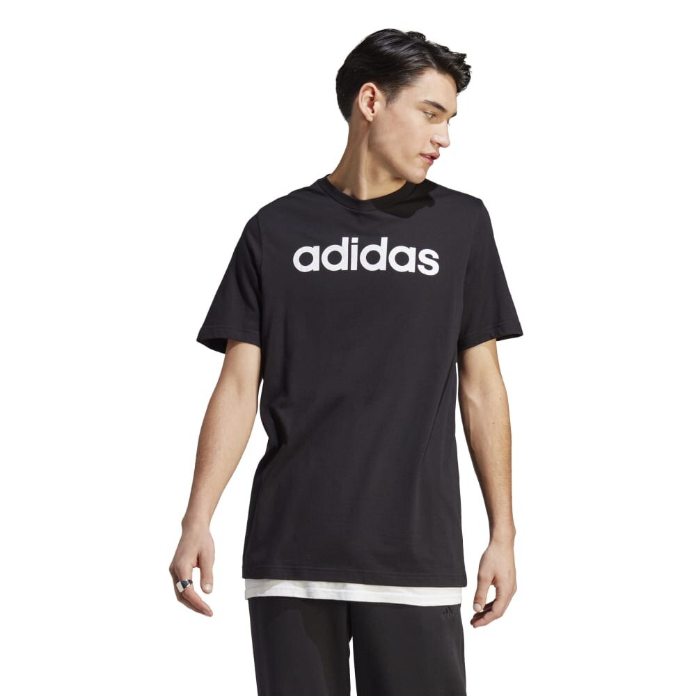 アディダス（メンズ）半袖Tシャツ メンズ  黒 エッセンシャルズ リニア刺しゅうロゴECQ98-IC9274