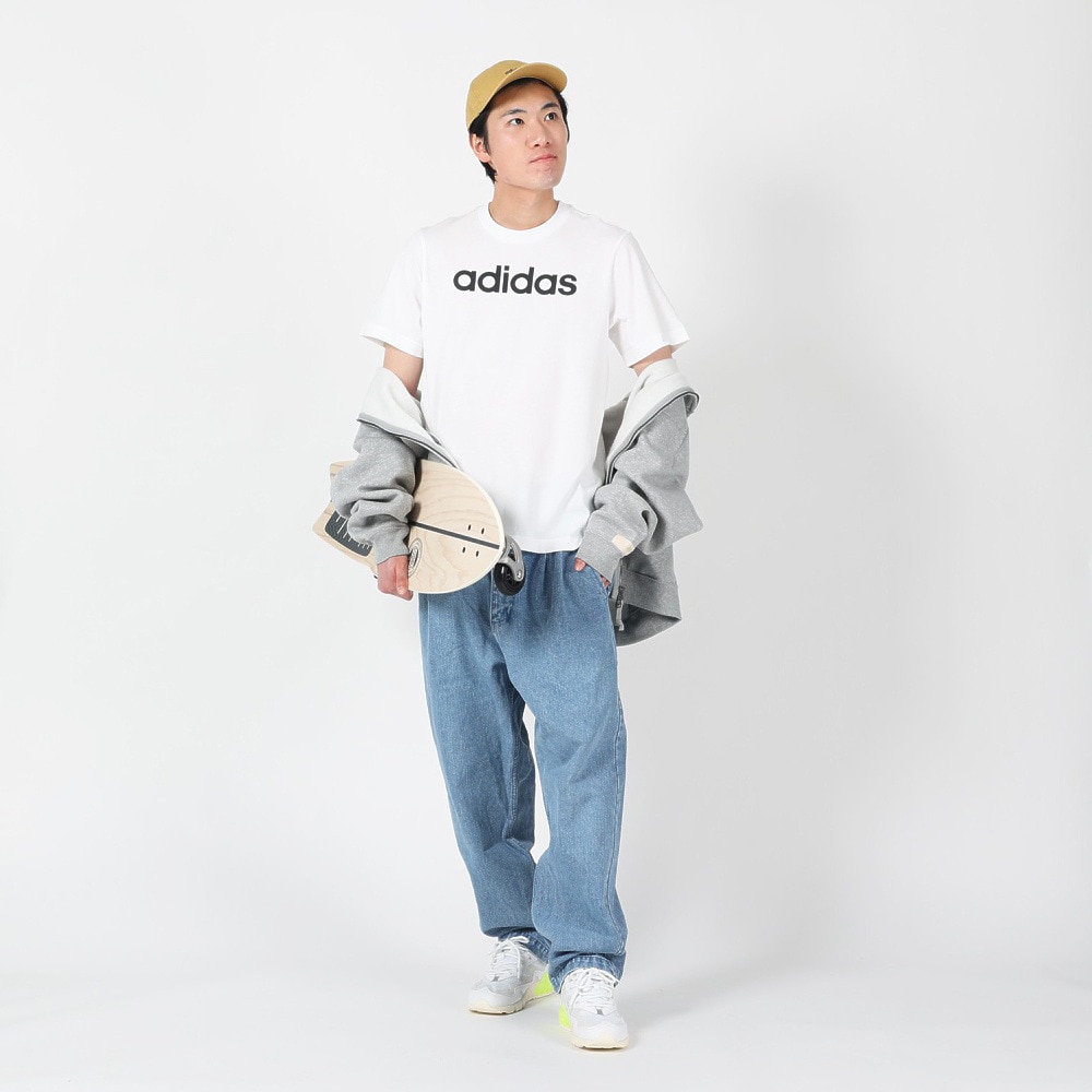 アディダス（メンズ）半袖Tシャツ メンズ 白 エッセンシャルズ リニア刺しゅう ロゴ ECQ98-IC9276