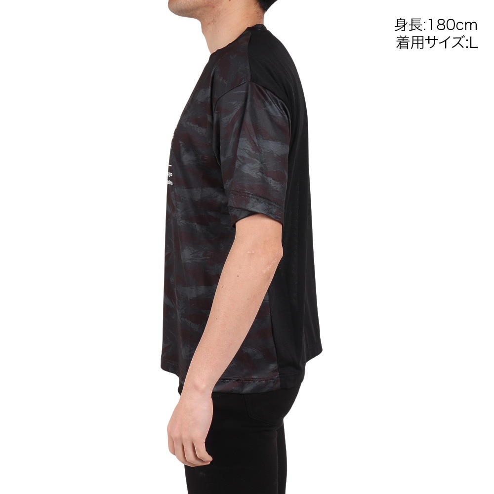 ジローム（GIRAUDM）（メンズ）ドライプラスクール SHINE BLOCK メッシュ半袖Tシャツ CT4S0016-TR863-GRSD BLK
