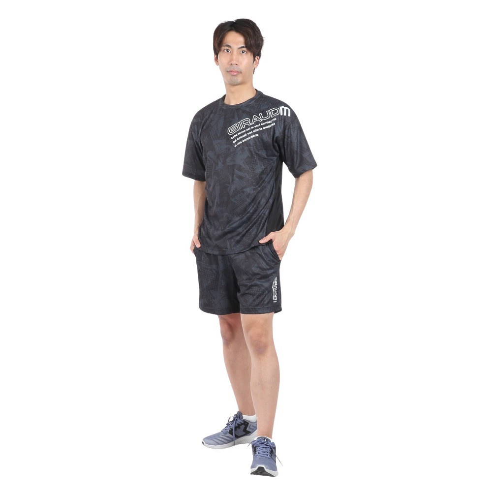 ジローム（GIRAUDM）（メンズ）ドライプラスクール SHINE BLOCK メッシュ半袖Tシャツ CT4S0017-TR863-GRSD BLK