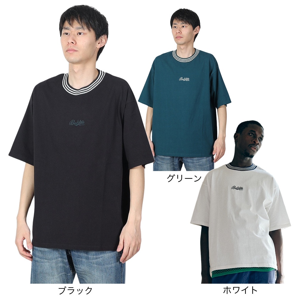 バクタ（BUKTA）（メンズ）襟ライン ロゴ刺繍 半袖Tシャツ BU2345805:19:BLACK