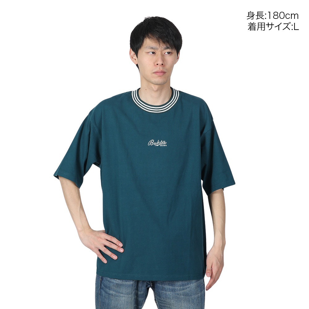 バクタ（BUKTA）（メンズ）襟ライン ロゴ刺繍 半袖Tシャツ BU2345805:65:GREEN