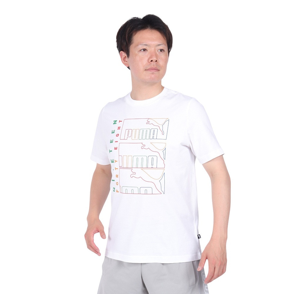 プーマ（PUMA）（メンズ）グラフィックス トリプル NO1 ロゴ 半袖 Tシャツ 681156 02 WHT