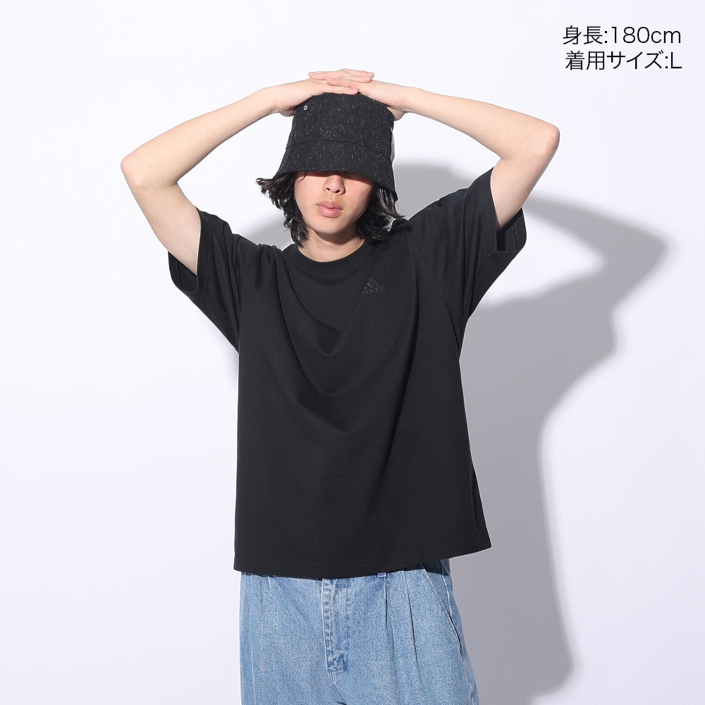 アディダス（adidas）（メンズ、レディース）スリーストライプス Tシャツ 半袖 KUE35-IT0891 黒 ブラック ヘビーウェイト ルーズフィット