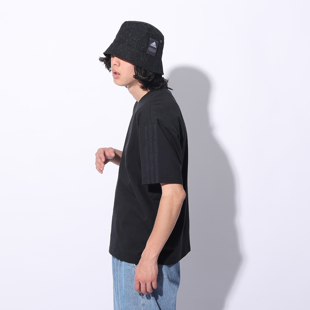 アディダス（adidas）（メンズ、レディース）スリーストライプス Tシャツ 半袖 KUE35-IT0891 黒 ブラック ヘビーウェイト ルーズフィット