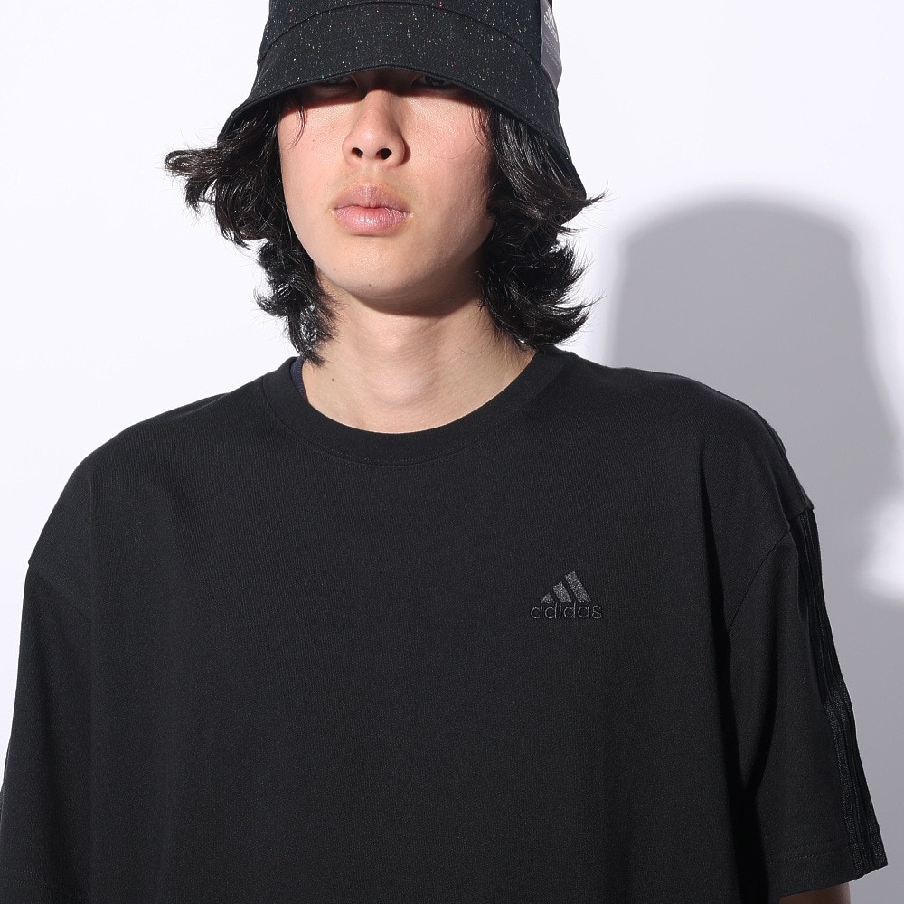 アディダス（adidas）（メンズ、レディース）スリーストライプス Tシャツ 半袖 KUE35-IT0891 黒 ブラック ヘビーウェイト ルーズフィット