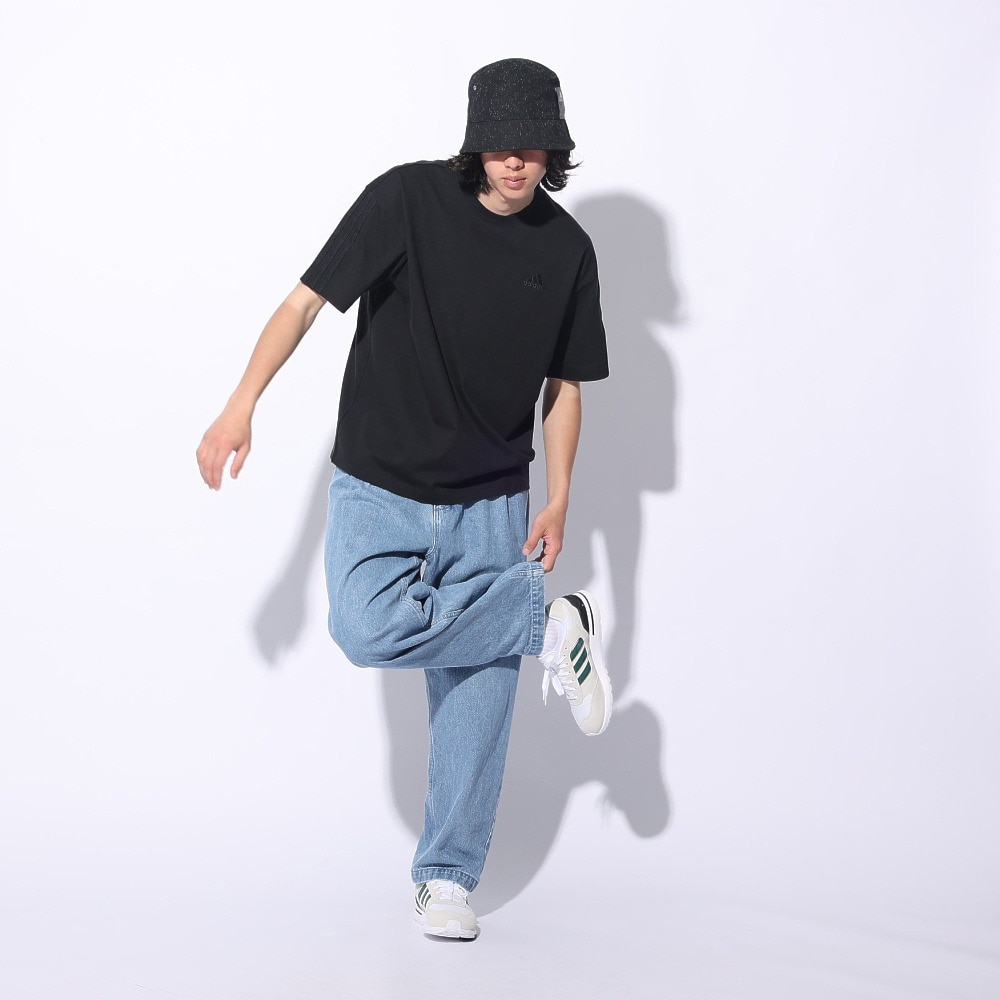 アディダス（adidas）（メンズ、レディース）スリーストライプス Tシャツ 半袖 KUE35-IT0891 黒 ブラック ヘビーウェイト ルーズフィット