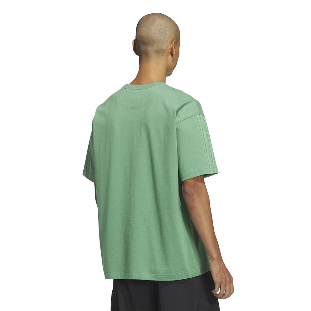 アディダス（adidas）（メンズ、レディース）スリーストライプス Tシャツ 半袖 KUE35-IT0892 グリーン ヘビーウェイト ルーズフィット