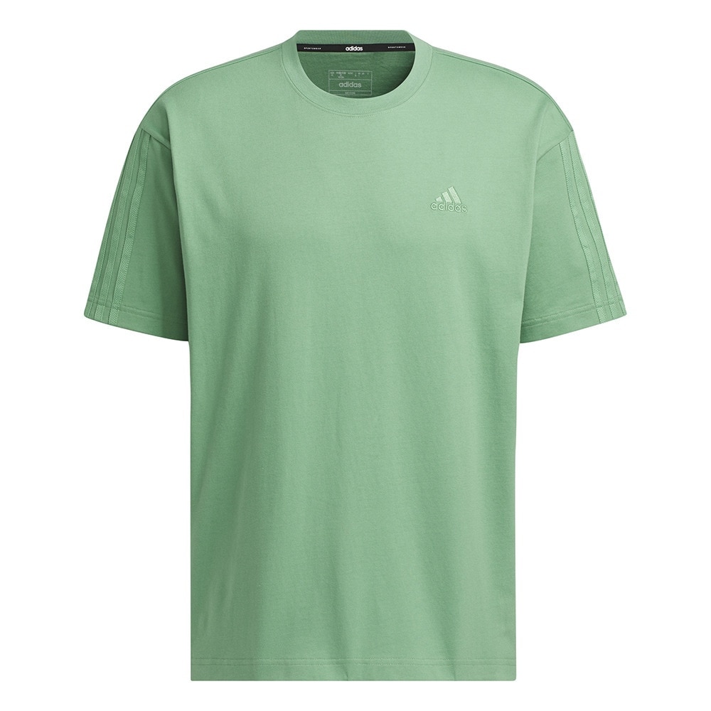 アディダス（adidas）（メンズ、レディース）スリーストライプス Tシャツ 半袖 KUE35-IT0892 グリーン ヘビーウェイト ルーズフィット