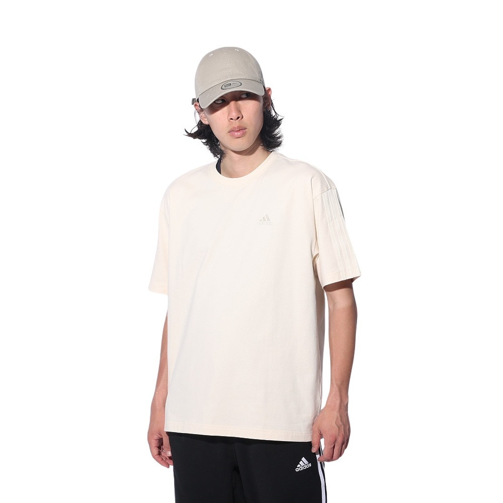 アディダス（adidas）（メンズ、レディース）スリーストライプス Tシャツ 半袖 KUE35-IT0893 白 ヘビーウェイト ルーズフィット