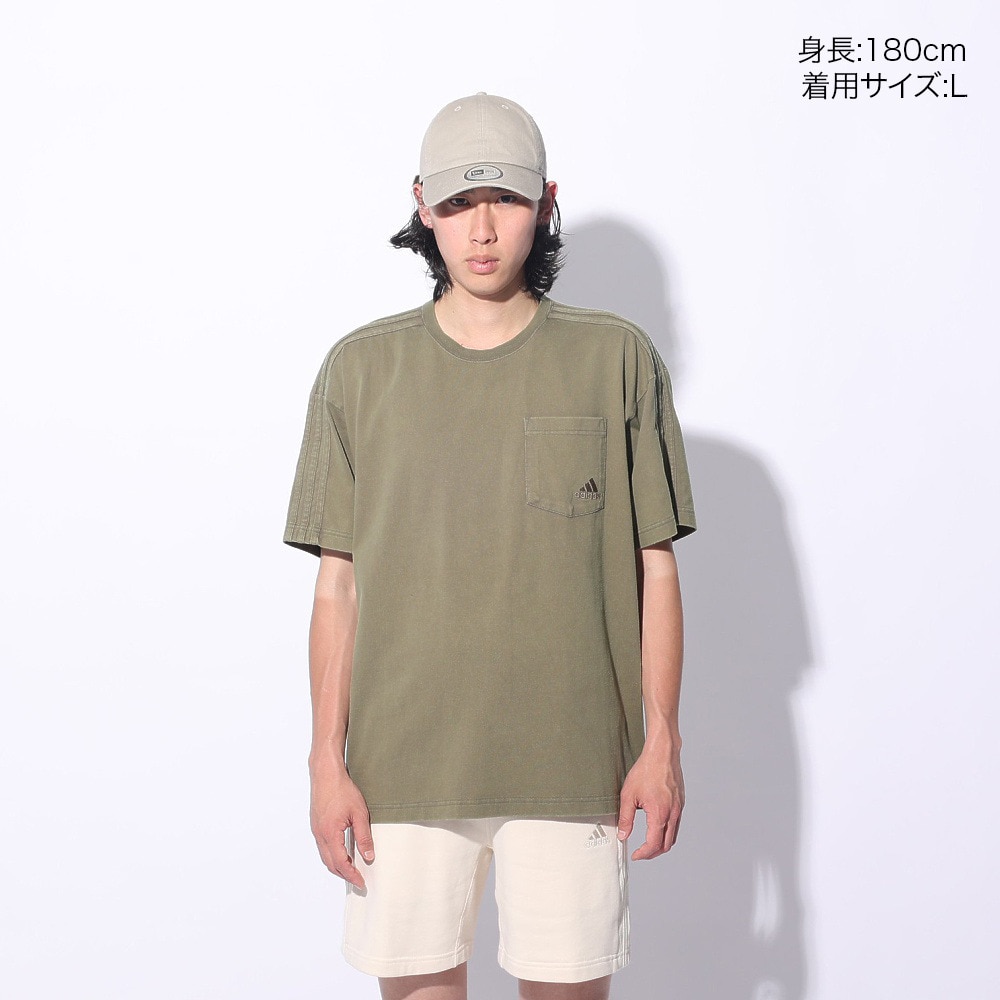 アディダス（adidas）（メンズ、レディース）スリーストライプス WASH Tシャツ 半袖 ポケT 胸ポケット KUE41-IT0909 ルーズフィット