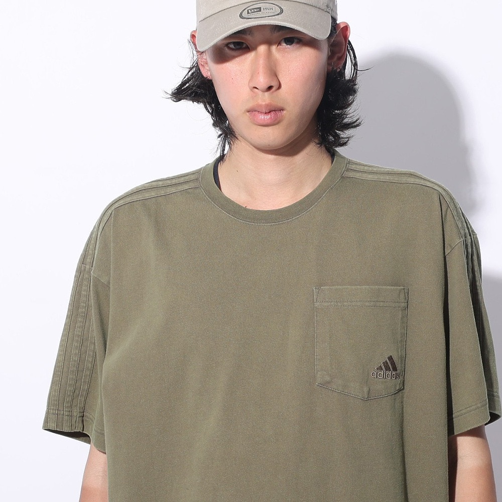 アディダス（adidas）（メンズ、レディース）スリーストライプス WASH Tシャツ 半袖 ポケT 胸ポケット KUE41-IT0909 ルーズフィット