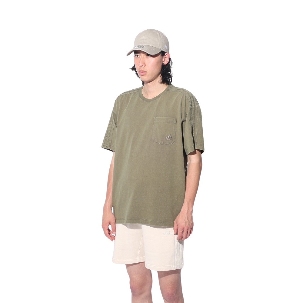 アディダス（adidas）（メンズ、レディース）スリーストライプス WASH Tシャツ 半袖 ポケT 胸ポケット KUE41-IT0909 ルーズフィット