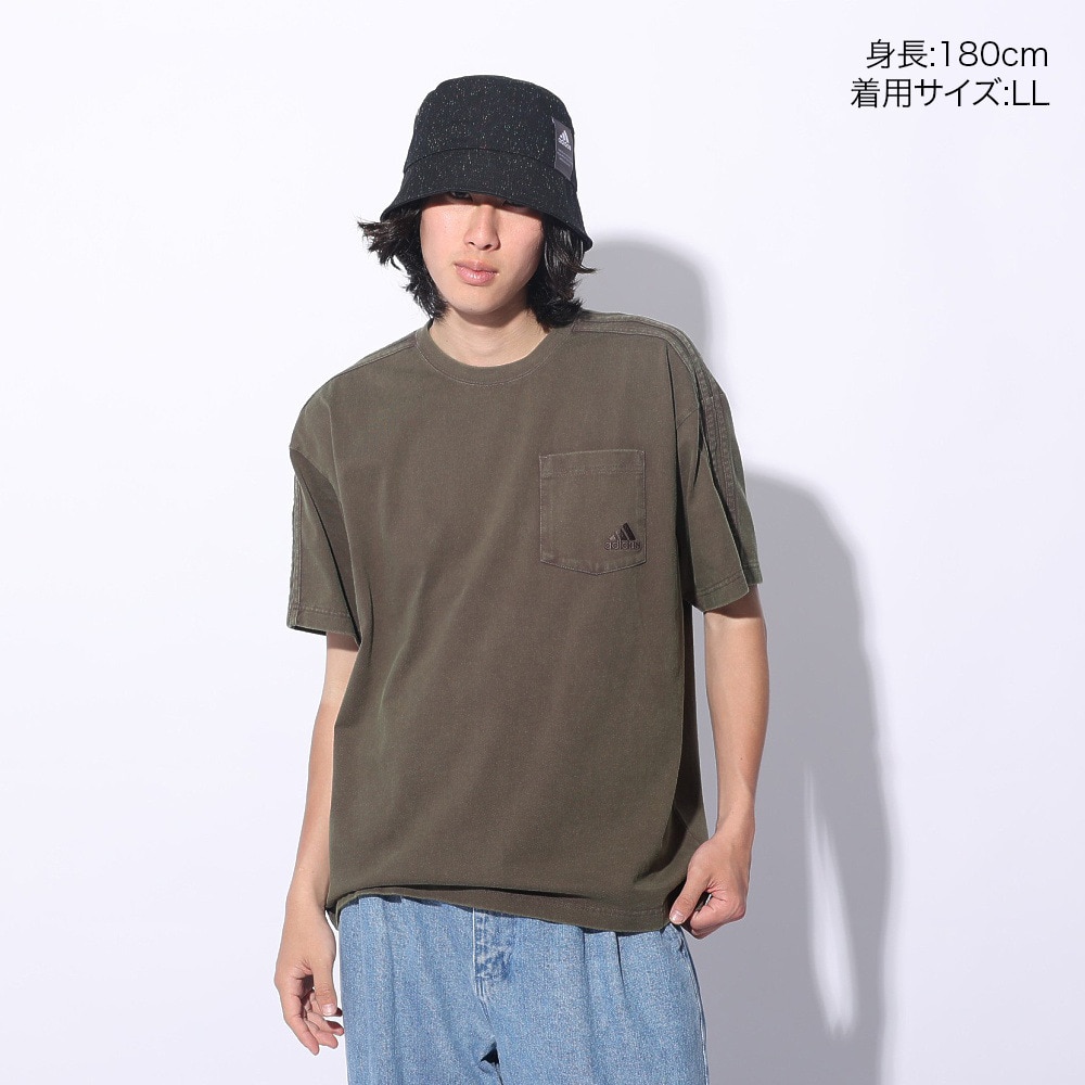 アディダス（adidas）（メンズ、レディース）スリーストライプス WASH Tシャツ 半袖 ポケT 胸ポケット KUE41-JE0943 ルーズフィット