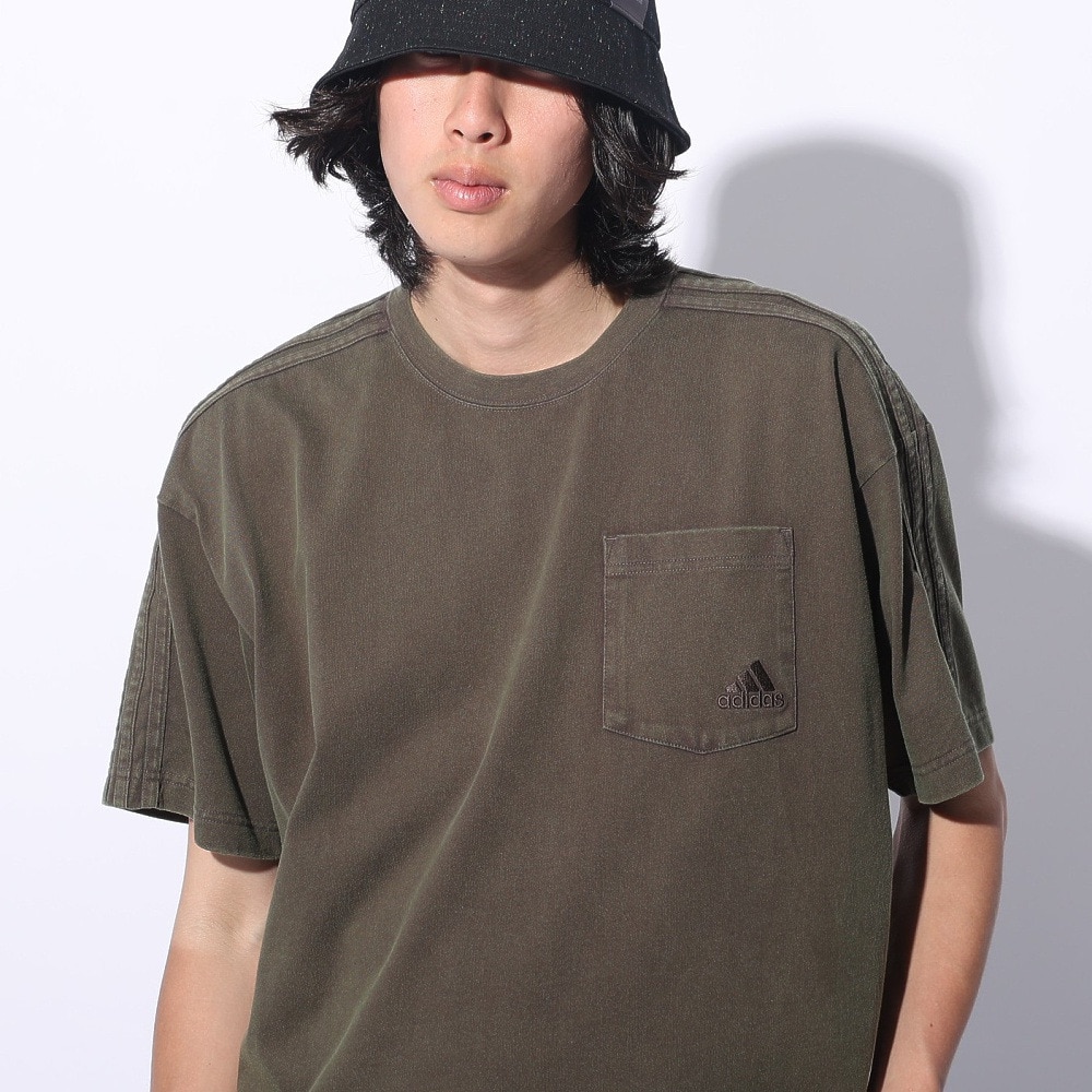 アディダス（adidas）（メンズ、レディース）スリーストライプス WASH Tシャツ 半袖 ポケT 胸ポケット KUE41-JE0943 ルーズフィット